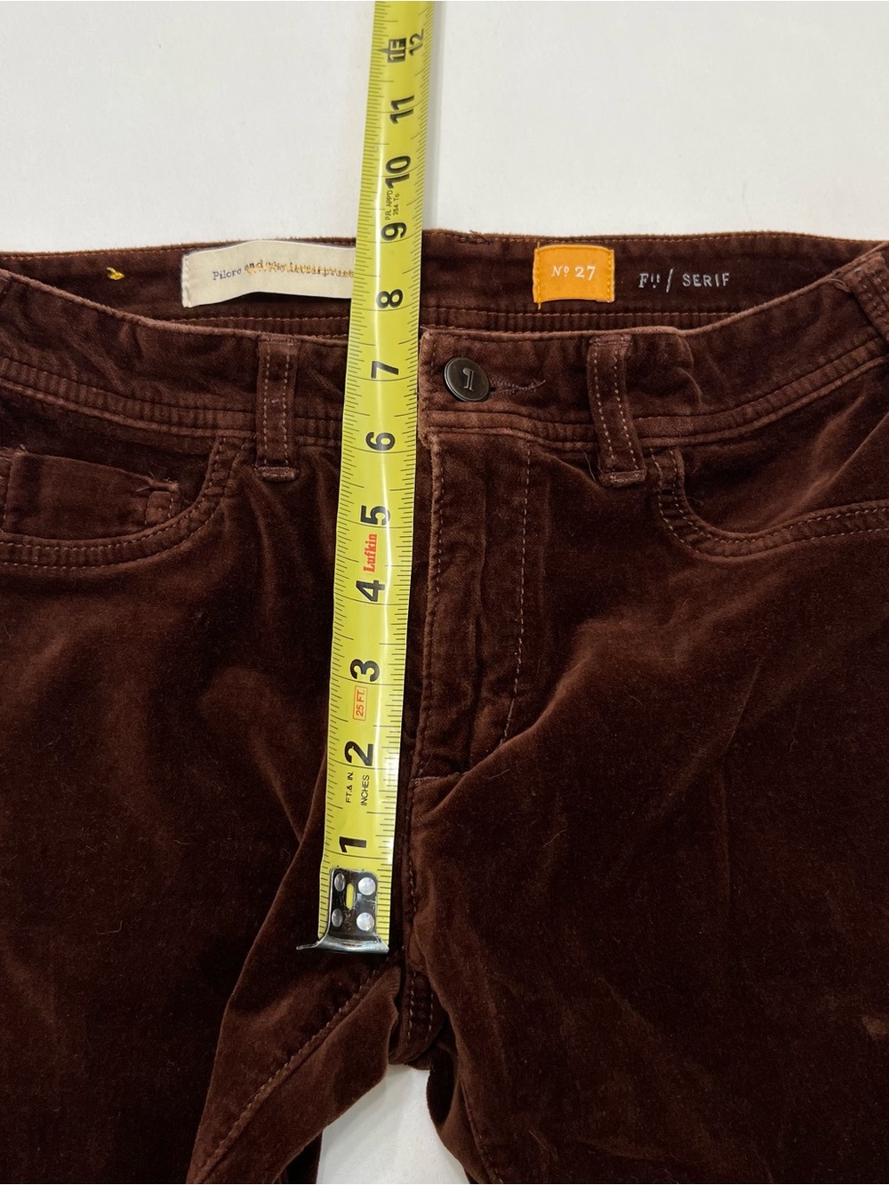 Anthropologie Pilcro & The Letterpress Serif Low Rise Brown Velvet Pants Sz 27 - Picture 7 of 8
